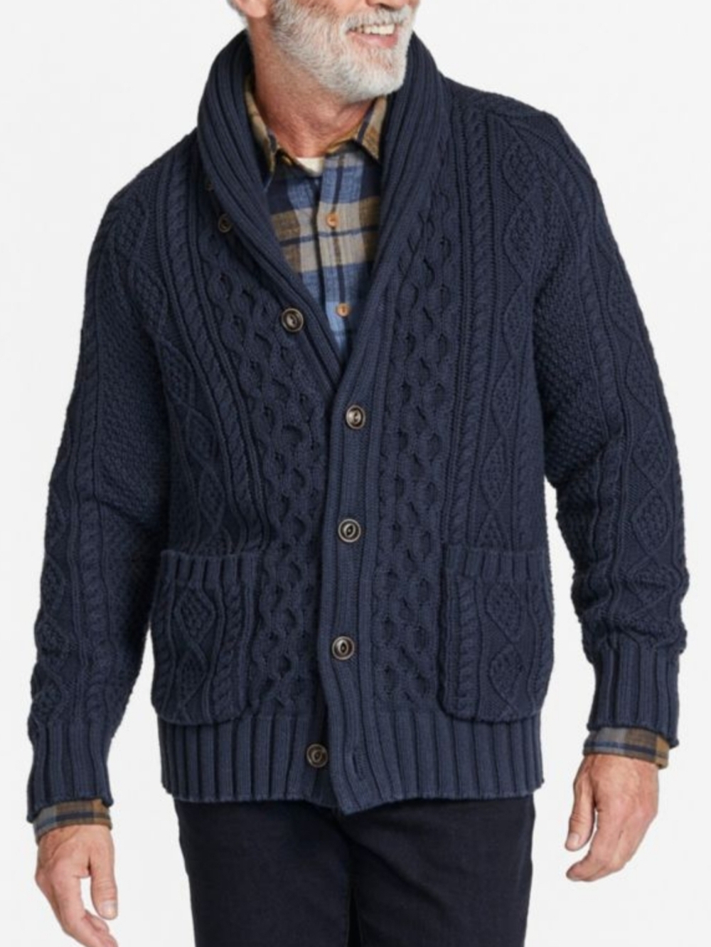 Ll Bean NWT Men's Signature Cotton Fisherman Cardigan Sweater In Navy Size Large